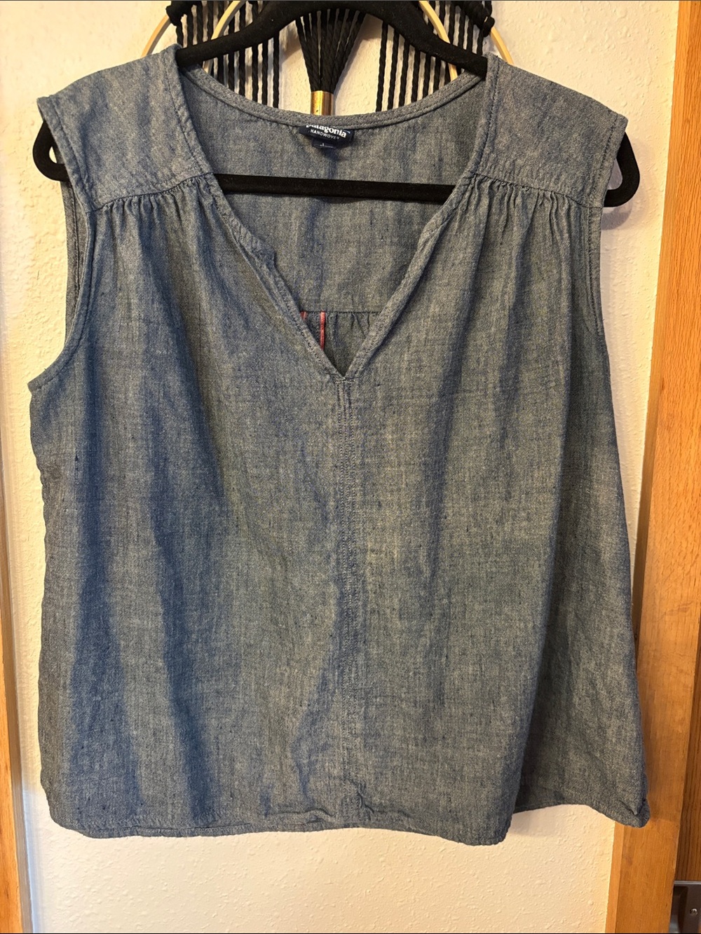 Patagonia Chambray Sleeveless V-Neck Top - Light Blue